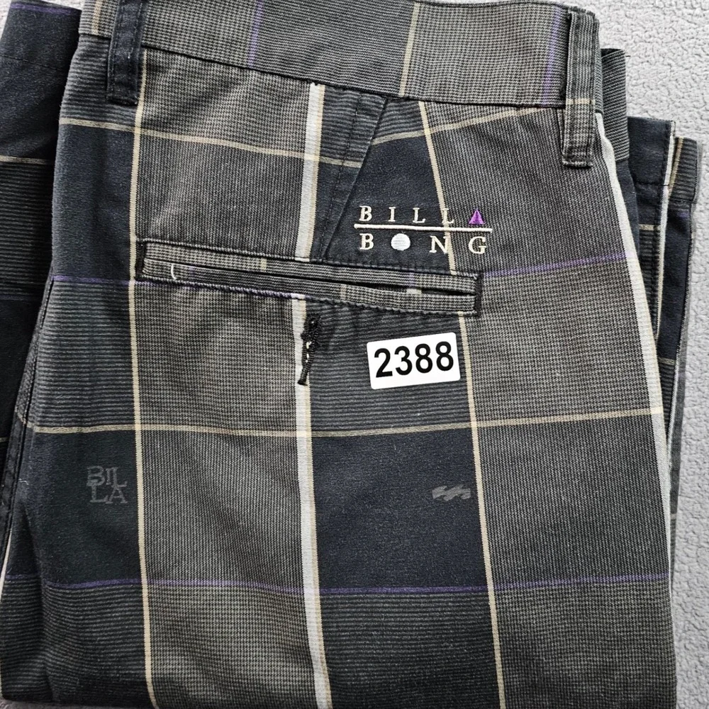 Billabong Golf Shorts Mens 36 Black Gray Plaid Performance‎ Regular Fit Mid-Rise